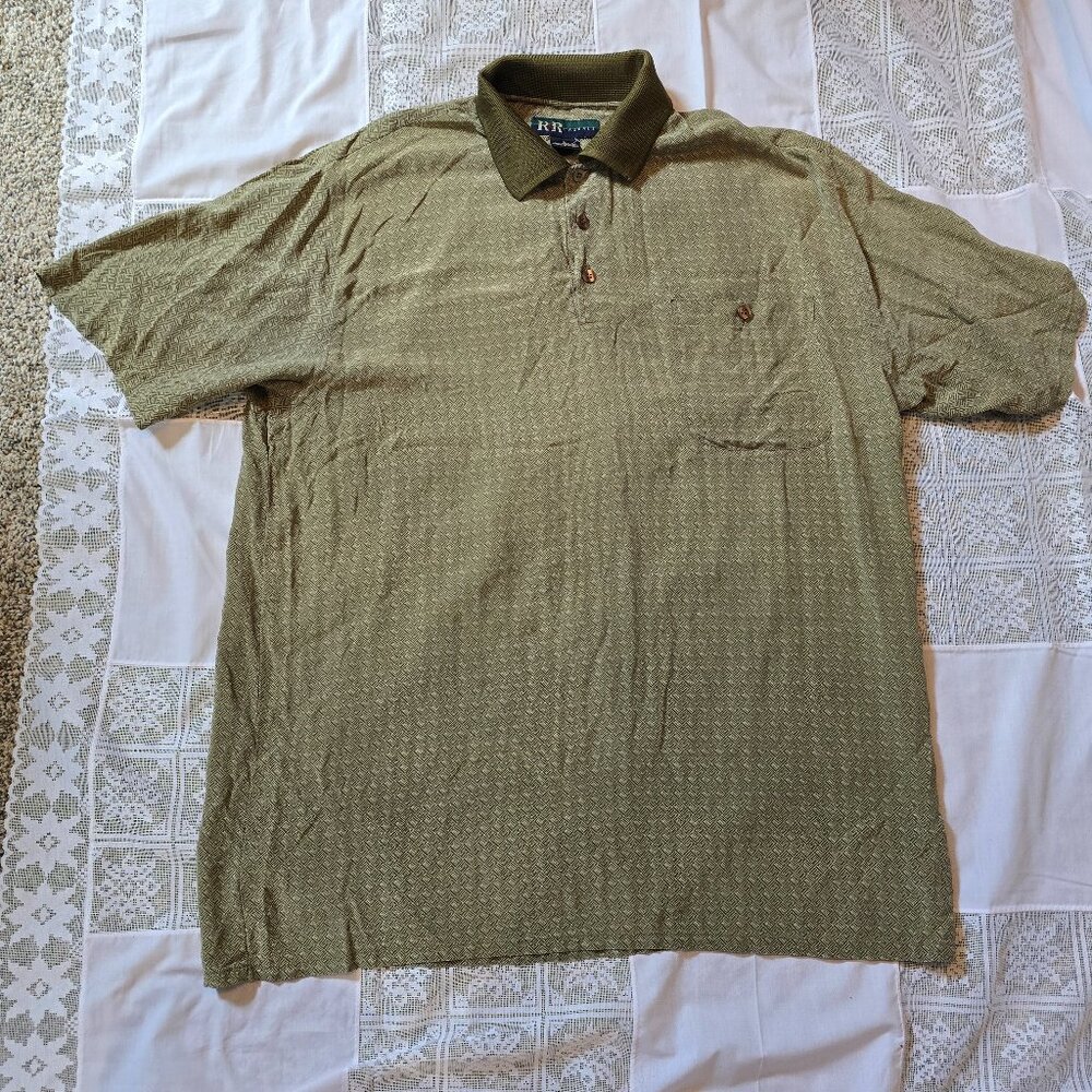 R & R Casuals 100% silk Greenish-Brown lightweight polo Men’s size Large